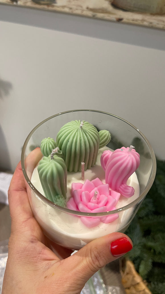 Cactus and succulent soy wax candle