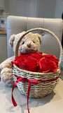 Charming Teddy Bear & Rose Basket Gift