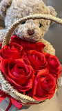 Charming Teddy Bear & Rose Basket Gift