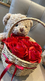 Charming Teddy Bear & Rose Basket Gift
